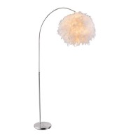 KATUNGA Stojací lampa, těleso kov, povrch nikl mat, stínítko textil bílá, imitace ptačího peří, pro žárovku 1x40W, E27, 230V, IP20, tř.1, rozměry 960x450mm, nastav výška od 1410-1960mm, vč vypínače