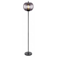 BLACKY Stojací lampa, základna kov, povrch černá mat/mosaz mat/nikl mat, stínítko sklo kouřové/opál, pro žárovku 1x60W, E27 230V, IP20, tř.1, rozměry d=300mm, h=1600mm, vypínač na kabelu.