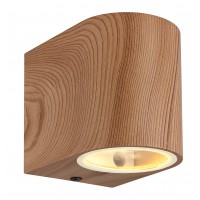 ALNI 1x35W, GU10 Nástěnné venkovní svítidlo, těleso hliník, povrch černá mat/fólie imitace dřevo, krycí sklo čiré, pro žárovku 1x35W, GU10, 230V, IP44, tř.1, rozměry 70x80x90mm, svítí dolů.