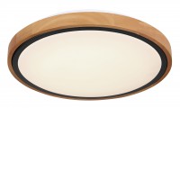 BRUNO Stropní svítidlo, přímé i nepřímé svícení, těleso kov černá mat a dřevo světlé, dif plast opál, LED 12W/1200lm, 24W/2400lm, CCT nastav teplota teplá 3000K-denní 6000K, stmív. STEP, 230V, IP20, tř.1, rozměry dle typu.