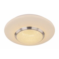DAUN I Stropní přisazené svítidlo, těleso kov, povrch chrom, difuzor plast opál s třpytivým efektem, LED 24W, 1310lm, vypínačem CCT přepín teplota teplá 3000K, neutr 4000K, denní 6000K,230V, IP20,  rozměry d=380mm, h=70mm.