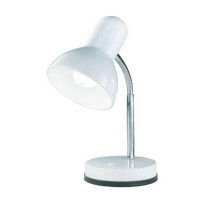 BASIC Stolní lampa, těleso kov, flexibilní rameno, husí krk, povrch bílá/šedostříbrná/modrá, pro žárovku 1x40W, E27, 230V, IP20, d=145mm, h=300mm, s vypínačem