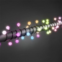 VÁNOČNÍ ŘETĚZ KULIČKY 80 LED SV STÁLE/PROMĚN BARVA Vánoční osvětlení řetěz, kuličky (d=20mm) přepínatelné svítí stále nebliká, plynule mění barvu, nebo svítí jedna barva, 80xLED RGB, 4,8W, svítící část 7,9m, rozteč 0,1m, přívodl 5m černá, 230V
