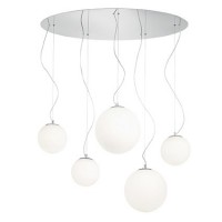 BULON 5X60W E27 Závěsné svítidlo základna kov, povrch nikl mat, difuzor sklo opál, pro žárovku 5x60W, E27, 230V, IP20, tř.1, rozměry š=1050mm, h=540mm, včetně lankového závěsu l=350-1100mm, lze zkrátit