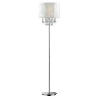 OPERA Stojací pokojová lampa, základna kov chrom, stínítko PVC s třpytivou bílou textilií a křišťály, pro žárovku 1x60W E27, 230V, IP20, tř.2, rozměry d=385mm, v=1630mm