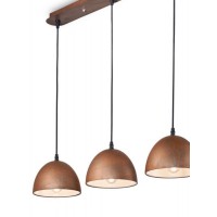 KRAUS HL3 Závěsné svítidlo, základna a difuzor kov, povrch měděná vně, vlnitý bílý smalt uvnitř, pro žárovku 3x60W, E27, 230V, IP20, tř.1, rozměry 720x170x180mm, včetně lankového závěsu l=1040mm, lze zkrátit.