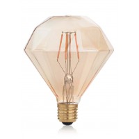LAMPADINA LED žárovka, těleso kov zlatá, krycí sklo jantar, LED 4W, E27, teplá 2200K, 380lm, Ra80, 230V, tř.1, rozměry d=105mm, h=135mm