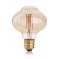 LAMPADINA LED žárovka, těleso kov zlatá, krycí sklo jantar, LED 4W, E27, teplá 2200K, 380lm, Ra80, 230V, tř.1, rozměry d=80mm, h=120mm.