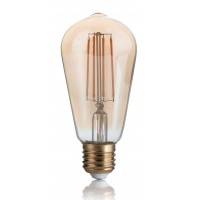LAMPADINA LED žárovka, těleso kov zlatá, krycí sklo jantar, LED 4W, E27, teplá 2200K, 300lm, Ra80, stmívatelné TRIAC, 230V, tř.1, rozměry d=65mm, h=145mm.