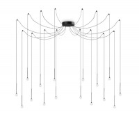 RENDO HL 16W Závěsné svítidlo, lustr, základna kov, povrch černá/mosaz, difuzor plast opál, LED 16W, 1300lm, teplá 3000K, 230V, IP20, tř. 2, rozměry d=200mm, vč závěs kabelů l=5435mm, lze zkrátit.