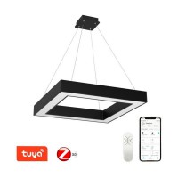 DEBELO HL SQ 60W, TUYA-Z Závěsné svítidlo, kov, bílá/černá, dif plast opál, LED 60W, 4200lm, smart TUYA, Matter, Zigbee 3.0, dálk ovl. (souč.) nebo tel.  CCT nast teplota teplá 2700K - denní 6500K, stmív., 230V, IP20, rozměry 800x800mm, závěs l=1200mm