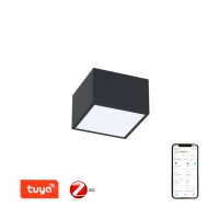 DEBELO PL 12W, TUYA-Z Stropní svítidlo, těleso kov, bílá/černá, dif plast opál, LED 12W, 840lm, smart TUYA, Matter, Zigbee 3.0., dálk ovl. (součástí) nebo mob. telefonem CCT nast teplota teplá 2700K - denní 6500K, stmív, 230V, IP20, 150x150x100mm.