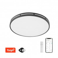 DEFORI 24W, TUYA-W Stropní svítidlo, těleso kov, černá, dif plast opál, LED 24W, 1680lm, smart TUYA, WiFi, dálk ovl. (součástí) nebo mob. telefonem CCT nast teplota teplá 2700K - denní 6500K, stmív, 230V, IP20, rozměry d=420mm, h=60mm.