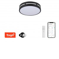 DEFUNGO PL R 24W/48W, TUYA-W Stropní svítidlo, těleso kov, povrch černá/bílá, dif plast opál, LED 24W/48W, smart TUYA, WiFi, dálk ovl. (součástí) nebo mob. telefonem CCT nast teplota teplá 2700K - denní 6500K, stmív, 230V, IP20, rozměry dle typu.