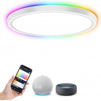 DELIRO R 50W, TUYA-W, RGB Stropní svítidlo, kov, povrch bílá/černá, dif plast opál, LED 50W, 3200lm, smart TUYA, WiFi, dálk ovl. Beacon (součástí) nebo mob. tel. CCT nast teplota teplá 2700K - denní 6500K, stmív, RGB, 230V, IP20, rozměry d=450mm, h=35mm.