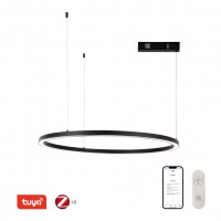 DENOVO 60W, TUYA-Z Závěsné svítidlo, kov, černá/zlatá, dif plast opál, LED 60W, 4200lm, smart TUYA, Matter, Zigbee 3.0, dálk ovl. (souč.) nebo tel.  CCT nast teplota teplá 2700K - denní 6500K, stmív, 230V, IP20, d=800mm, záv lanko l=1500mm, lze zkr.