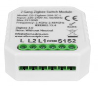 DICIO kontroler Zigbee 3.0. Kontroler pro ovládání LED zdrojů, 2-tlačítkový, pro instalaci se zapojením nulového vodiče nebo bez, ovládání telefonem smart systém Tuya, Zigbee 3.0., 2x100W, IP20, rozměry 46x46x18mm.