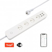 DICIO prodluž WiFi Prodlužovací přívod, bílá, smart TUYA, WiFi, 1× vidlice typu E/F, 4× zásuvka typu E, 4× USB-A, 230V, IP20, délka kabelu l=1,5m.