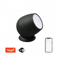 DICIO TL TUYA-W, RGB Stolní lampa, reflektor, těleso kov, povrch černá, dif plast opál, LED 3W, 230lm, smart TUYA, WiFi, dálk ovl. (součástí) nebo mob. telefonem CCT nast teplota teplá 2700K - denní 6500K, stmív, RGB, 5V, IP20, 95x116mm.