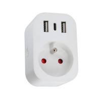 SMART zásuvka TUYA-W III Zásuvkový adaptér plast bílá, 230V, 16A, IP20, 1x zásuvka typu E, 2x USB-A, 1x USB-C, ovládání smart systémem Tuya WiFi, rozměry 76x50x76mm.