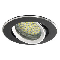 JORGAN R1 Podhledové stropní svítidlo bodové, kruhové, výklopné +-30°, těleso hliník, povrch černá/stříbrné detaily, žárovka 1x50W, Gx5,3 (GU5,3), MR-16, 12V, IP20, d=82mm, h=100mm, symbol "F" montáž na hořlavý podklad max 35W
