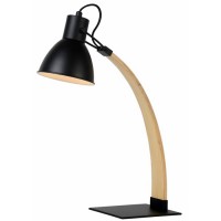 CURF Stolní lampa, základna kov, těleso dřevo hnědá, stínítko kov, pro žárovku 1x60W, E27, 230V, IP20, tř.1. rozměry 200x400x540mm, vypínač na kabelu