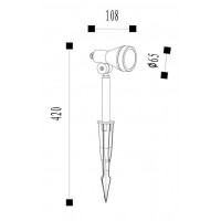 SPIKE Bodové svítidlo, nastavitelný směr svícení, těleso kov a plast, povrch černá, pro žárovku 1x5W, GU10, 230V, IP54, rozměry d=65mm, s bodcem do záhonu h=420mm