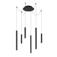 LORENZ Závěsné svítidlo, těleso kov, povrch černá mat/saténová měď, LED 6x4W, 6x100lm, teplá 3000K, stmívatelné DIM, 230V, IP20, rozměry hlavice: d=34mm, h=250mm/495mm, vč. závěs kabelu h=1300mm, lze zkrátit.