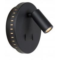 SESIMBRA Nástěnné svítidlo, nastavitelný směr svícení, podsvícená základna, materiál kov, povrch černá/bílá, LED 6W, 400lm + 1x3W, 200lm, teplá 3000K, 230V, IP20, tř.1, rozměry d=140mm, 2 vypínače na tělese.
