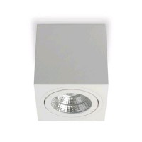 BOX Stropní, přisazené, bodové svítidlo, výklopné +-20°, základna hliník, povrch bílá, LED 6W, 650lm, teplá 3000K, 230V, IP20, tř.2, rozměry 90x90x95mm