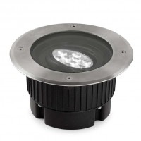 GREENE LED výklopné +-15°, IP67 Zemní svítidlo, nast sklon svícení +-15°, těleso hliník, rámeček nerez, sklo čiré, LED 18W, teplá 3000K, neutrální 4000K, Ra80, vyzař úhel 15°, povrchu <40°C, 230V, IP67, IK10, stat zátěž 1,8t, d=180mm, h=90mm, vč. mont. boxu