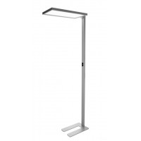 LEPUS FL 80W UGR<19 Stojací kancelářská lampa, těleso hliník, povrch stříbrná, dif plast opál, LED 80W, 6700lm, teplá 3000K, UGR<19, vyzař úhel 110°, dotyk stmívač, 230V, IP20, 310x1950x610mm, svítí nahoru/dolů