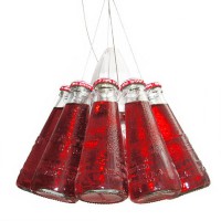 CAMPARI LIGHT S Závěsné svítidlo, těleso plast transparentní, stínítko je tvořeno řetězcem lahviček s nápojem CAMPARI, 1x75W, PAR30, E27, 230V, IP20, d=230mm, závěs l=1500mm-4500mm lze zkrátit