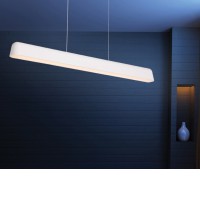 LINDA LED Závěsné svítidlo, základna kov, povrch bílá, difuzor plast opál, LED 20W, teplá 3000K, 1400lm, Ra80, 230V, IP20, rozměry l=1000mm, š=65mm, lankový závěs l=1200mm lze zkrátit