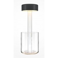 INCLINO TL 3W Stolní lampa, základna sklo čiré/černé, těleso kov, povrch černá/zlatá/bílá, difuzor plast opál, LED 3W, 120lm, teplá 3000K, stmívání, napájení USB baterie, IP20, tř.3, rozměry d=120mm, h=348mm.