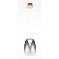 HOMERO HL 8W Závěsné svítidlo, základna kov, povrch saténová zlatá, stínítko sklo čiré/kouřové, LED 8W, 280lm, teplá 3000K, Ra80, 230V, IP20, rozměry d=200mm, h=281mm, vč závěs lanka l=3331mm, lze zkrátit.