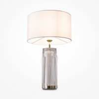 INDULGO TL 1x60W, E27 Stolní lampa, základna kov, povrch chrom/zlatá/šedá, těleso sklo čiré/kouřové, stínítko textil bílá, pro žárovku 1x60W, E27, 230V, IP20, tř.2, rozměry d=320mm, h=572mm.