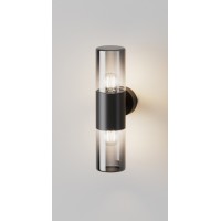 NEPOS 2x60W, E27, IP54 Nástěnné venkovní svítidlo, těleso kov, povrch černá grafit, krycí sklo kouřové, pro žárovku 2x60W, E27, 230V, IP54, tř.1, rozměry d=80mm, h=335mm, svítí nahoru.