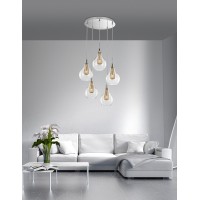 NODE 5X28W G9 230V IP20 Závěsné svítidlo, základna hliník, povrch chrom, krycí sklo čiré se zlatými detaily, pro žárovku 5X28W, G9, 230V, IP20, rozměry d=370mm h=1200mm, vč.závěsu, lze zkrátit