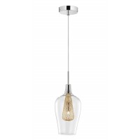 NODE 1X28W G9 230V Závěsné svítidlo, základna hliník, povrch chrom, krycí sklo čiré se zlatými detaily, pro žárovku 1X28W, G9, 230V, IP20, rozměry d=140mm h=1200mm, vč.závěsu, lze zkrátit
