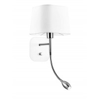 AMAN WALL 1X40W E27 LED 3W 3000K 230V  IP20 Nástěnné svítidlo, nastavitelný směr svícení, základna kov, povrch chrom lesk, stínítko textil bílá, pro žárovku 1X40W, E27, LED 3W, teplá 3000K, 230V, IP20, rozměry 180X230X440mm