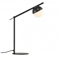 CONTINA Stolní lampa, základna kov, povrch černá mat nebo mosaz, difuzor opálové sklo bílé, pro žárovku max.5W, G9, 230V, IP20, d=100mm, úhel otočení 130°, včetně vypínače kabelu s textilním úpletem - černá/bílá, h=1500mm