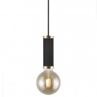 HEVONEN S Závěsný kabel s objímkou, kryt objímky drážkovaný kov, povrch černá s mosaznými detaily, pro žárovku 40W, E27, 230V, IP20, d=550mm, h=168mm, včetně závěsného kabelu s textilním úpletem - černá, l=2000mm, lze zkrátit