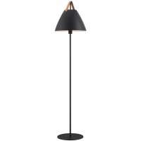 STRAP FLOOR Stojací pokojová lampa, těleso a stínítko kov, povrch bílá, nebo černá, detaily kůže černá, nebo hnědá, pro žárovku 1x40W, E27, A60, 230V, IP20, tř.2, rozměry d=360mm, h=1537mm, přív. kabel l=1800mm, vypínač na tělese