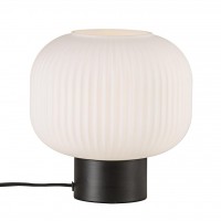 MILFORD Stolní lampa, těleso sklo, povrch bílá opál s černými detaily, pro žárovku E27, max. 4W, 230V IP20, tř.2, h=200mm, stínítko d=200mm, včetně vypínače kabelu s textilním úpletem - bílá, l=1500mm