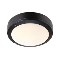 TASH 22 1X12W E27 Stropní venkovní svítidlo, základna hliník černá, difuzor plast bílá, pro žárovku 1X12W, E27, 230V, IP44, tř.1, rozměry 223X70mm