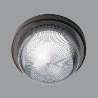  Stropní svítidlo, základna polykarbonát, barva bílá/hnědá, kryt polykarbonát čirý s drážkami, pro žárovku 1x60W/E27, nebo LED, 230V, IP53, zař. tř.2, d=220mm, h=105mm