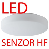 EDNA 3, HF senzor pohybu, IP43, d=350mm Stropní svítidlo, senzor HF, záběr 150°, dosah 8m, čas 10s-10min, základna kov bílá, difuzor sklo opál, pro žárovku, nebo LED,  teplá 3000K/neutrální 4000K, stmív DALI, 230V, do koupelny IP43, tř.2, d=350mm, h=105mm