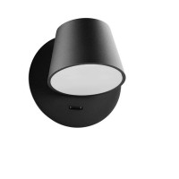 PRUDEN 6W Nástěnné svítidlo, pro osvětlení u lůžka v ložnici, těleso kov, povrch bílá/černá, difuzor plast opál, LED 6W, 527lm, teplá 3000K, 230V, IP20, tř.1, základna d=120mm, vč. vypínače