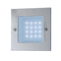MANAS ČTVERCOVÁ VELK Svítidlo vestavné, čtvercové, těleso hliník, nerez rámeček, difuzor sklo opál mat LED 1,1W, teplá bílá 3000K, denní bílá 6000K, 230V, IP54, 105x105mm, h=55mm, včetně montážního boxu pro vestavění do stěny